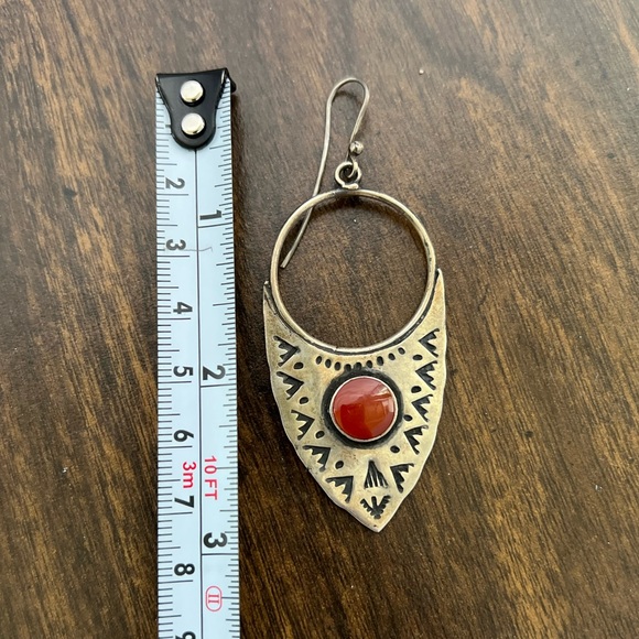 Sterling Silver 925 Handmade Carnelian Gemstone Earrings - Boho Ethnic Triangle - Picture 7 of 8